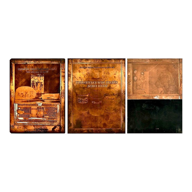 Three Vintage Photoengraved Copper Letterpress Printing Plates For Sale
