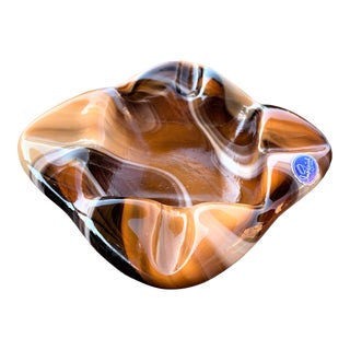 Vintage Imperial Brown Swirled Slag Glass Cigar Ashtray For Sale