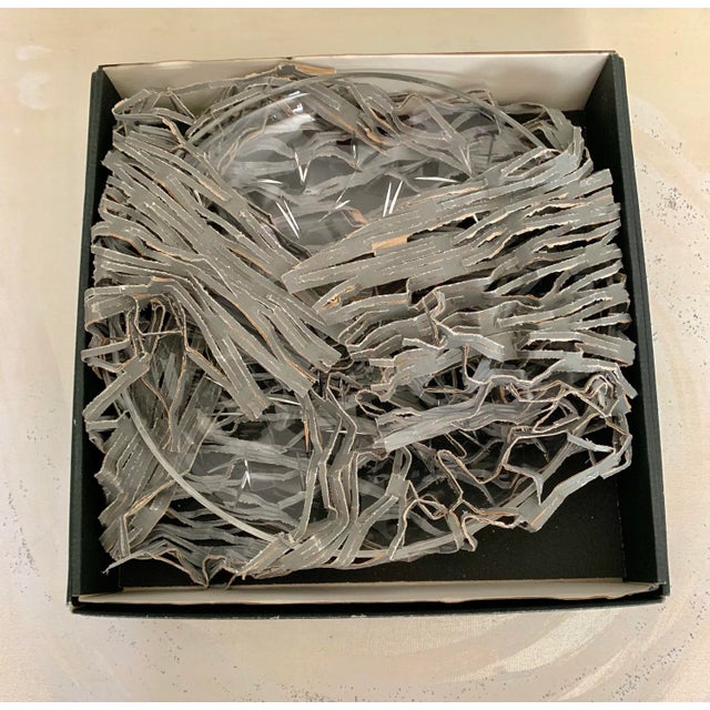 Clear Modern Contemporary Czech Crystal Centerpiece Flat Bowl With Crushed Design From Libera For Sale - Image 4 of 6