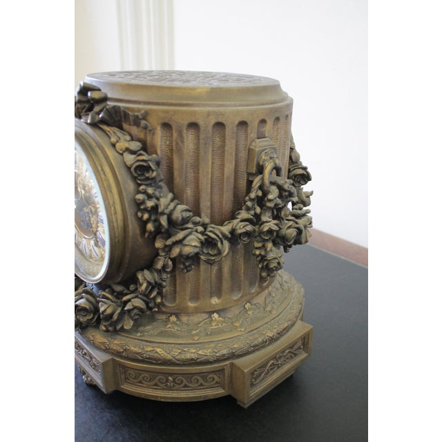 19th Century Gilt Bronze and Rose Swags French Mantle Clock For Sale - Image 9 of 13