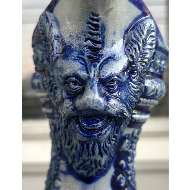 Mid 19th Century German Renaissance Revival Style Westerwald Salt Glazed Stoneware Coat of Arms Motif Satyr Spout Bulbous Footed Ewer For Sale - Image 4 of 11
