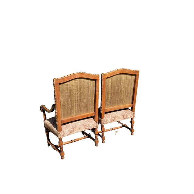 French Mid 19th Century A Pair of Frech Walnut Open Armchairs For Sale - Image 3 of 8