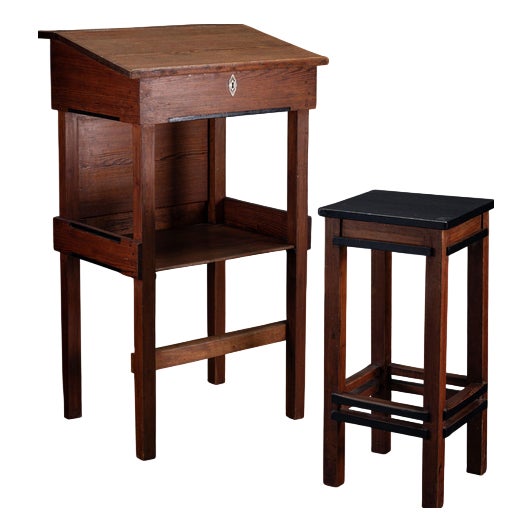 Architectural Lectern or Drawing Table with Stool, 1920s, Set of 2 For Sale