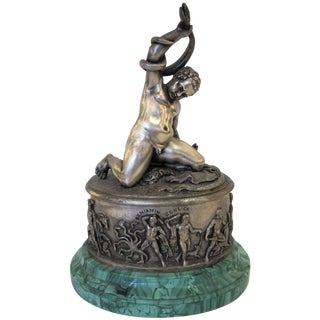 Small Sculpture of a Nude Boy on Malachite Base, Benjamin Schlick -Mid-19th Cent For Sale