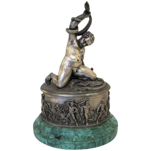 Small Sculpture of a Nude Boy on Malachite Base, Benjamin Schlick -Mid-19th Cent