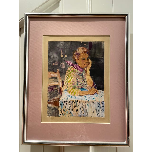 Pink Late 20th Century Vera M. Dickerson Contemporary Original Watercolor Painting of Woman Titled "Cafe", Framed For Sale - Image 8 of 9