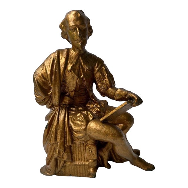 Vintage William Shakespeare Statue: Spelter, Gilt Bronze Finish, Literary Decor For Sale