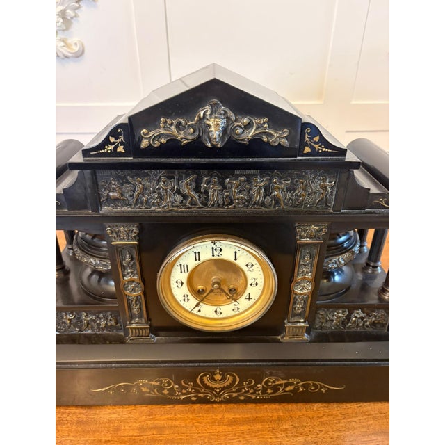 Mid 19th Century Large Antique Victorian Marble Mantel Clock from Philippes, 1860 For Sale - Image 5 of 15