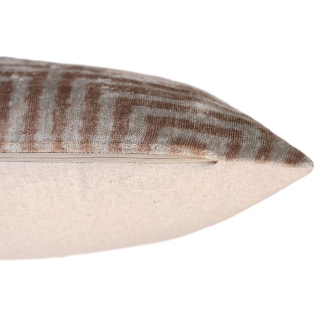 Beige Geometric Silk Velvet Pillow 16x24 Handmade Luxury Cushion For Sale In San Francisco - Image 6 of 8