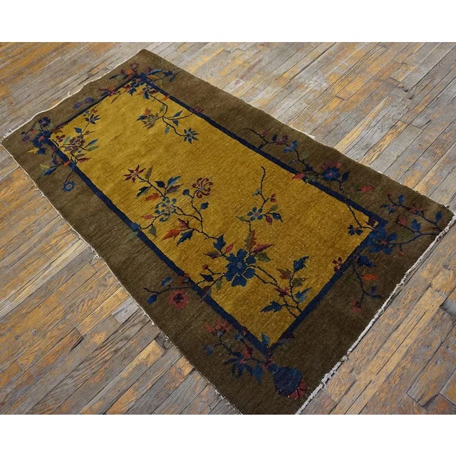 1920s Chinese Art Deco Rug ( 3' x 5' 10'' - 92 x 178 cm ) Antique Chinese – Art Deco Small Scatter Size Wool Yellow Rug,...