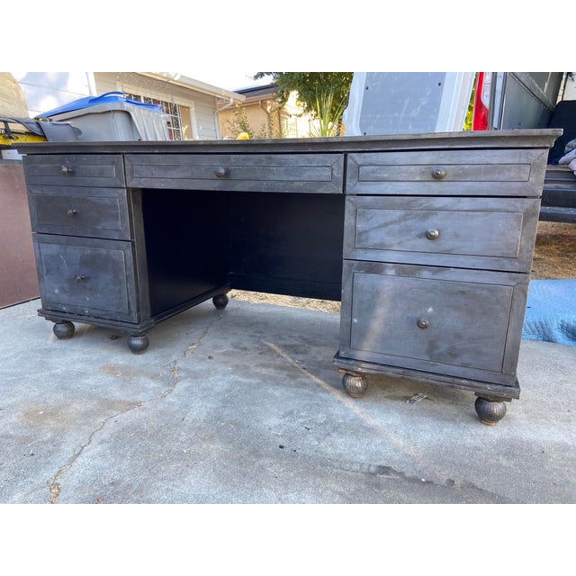 Rh Restoration Hardware Annecy Metal Wrapped Zinc Desk With Patina For Sale - Image 9 of 12