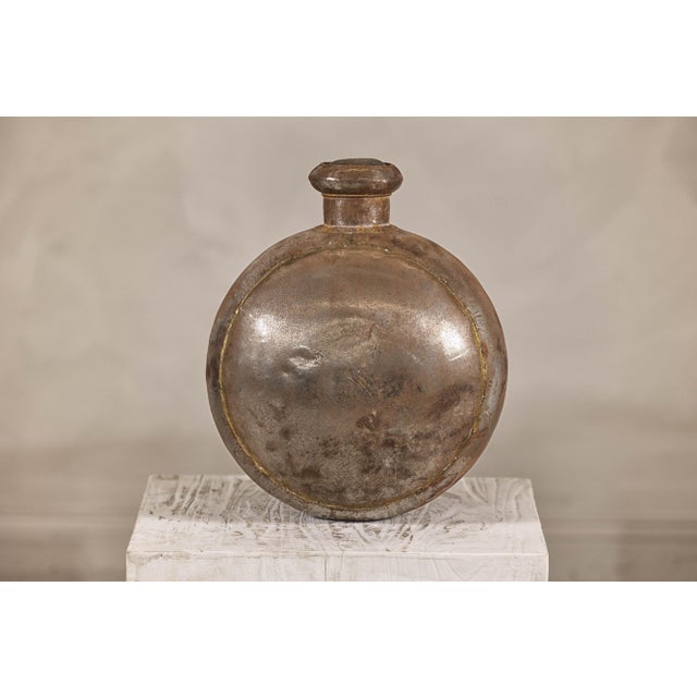 Rustic Antique Indian Metal Surahi Decorative Water Vessel, Early 20th Century For Sale - Image 3 of 12