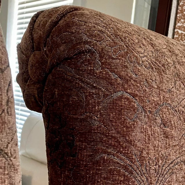 2000 - 2009 Chestnut Tapestry Velvet High-Back King & Queen Chairs- a Pair For Sale - Image 5 of 9