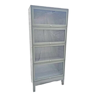 Mid Century Jebco Industrial Steel & Glass Barrister Lawyer Stacking Bookcase With 4 Stacks For Sale