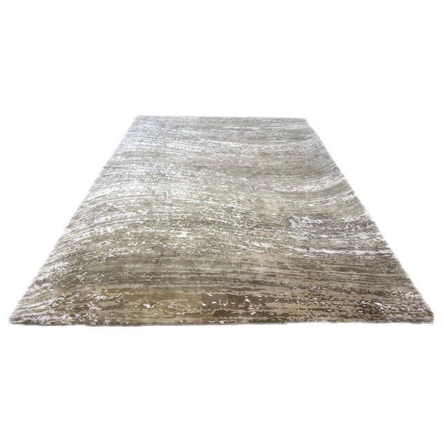 Indian Modern Wool & Silk 9x12 Taupe, Ivory & Grey Handmade Area Rug #1143858 For Sale - Image 4 of 6