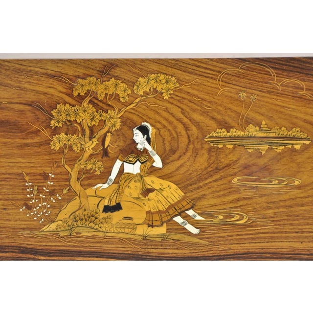 Vintage Indo Indian Marquetry & Bone Inlay Rosewood Panel Plaque - a Pair For Sale - Image 4 of 12