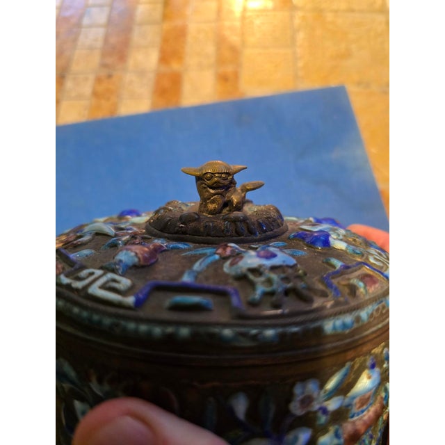 Metal Chinese Enameled Box With Lid For Sale - Image 7 of 8
