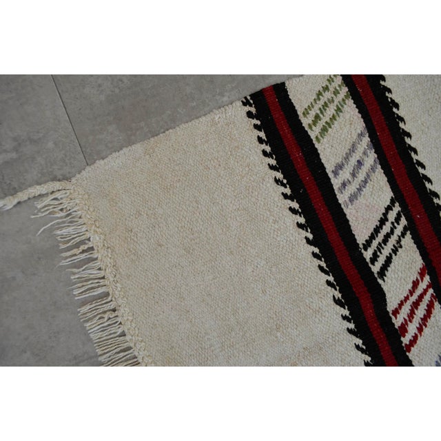 Vintage Natural Stripe Turkish Cotton Kilim Rug - 4′3″ × 8′ For Sale - Image 9 of 9