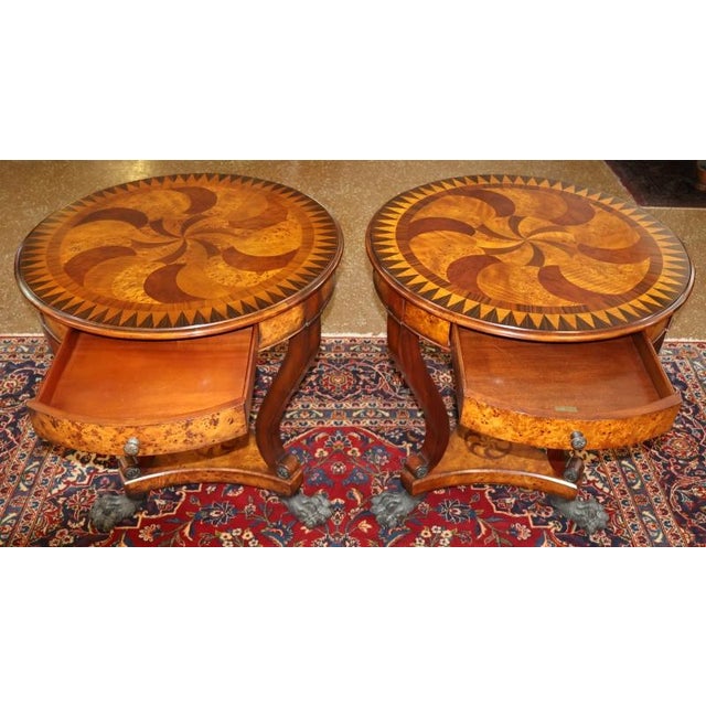 Wood Pair of Theodore Alexander Burl Inlaid Metal Mount Occasional End Tables For Sale - Image 7 of 15