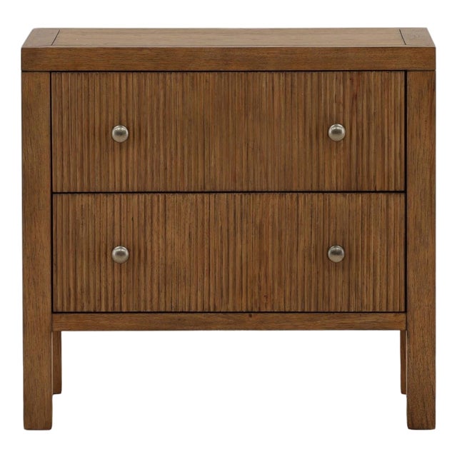 Two-Drawer Carved Oak Organic Transitional Nightstand For Sale