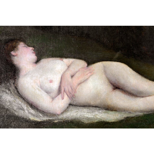 Late 19th century California School reclining nude female figure by anonymous 19th Century artist. In the style of...
