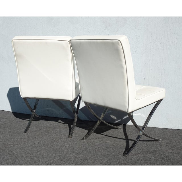 Pair of Mid Century Modern Tufted Side Chairs ~ Barcelona Style For Sale - Image 12 of 12