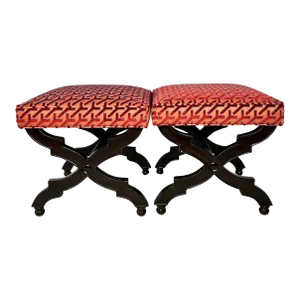 Niccolo Italianate X-Base Velvet Stools - A Pair