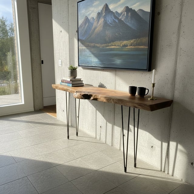 Sienna Handcrafted Live Edge Black Walnut Console Table With Hairpin Legs For Sale - Image 8 of 12