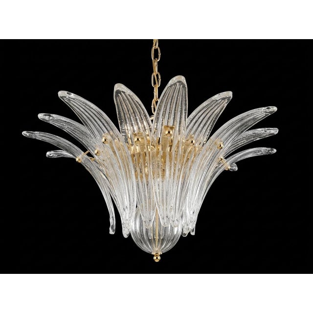 Italian Palmette chandelier or flush mount shown in clear Murano glass leaves, mounted on gold finish metal frame / Made...