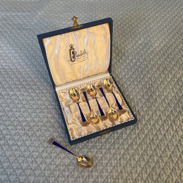 Mid 20th Century Mid 20th Century Danish Sterling Enamel Demitasse Spoons- Set of 6 For Sale - Image 5 of 5