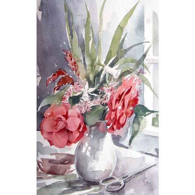 Vintage Red Roses Floral Still Life Watercolor Painting | Chairish