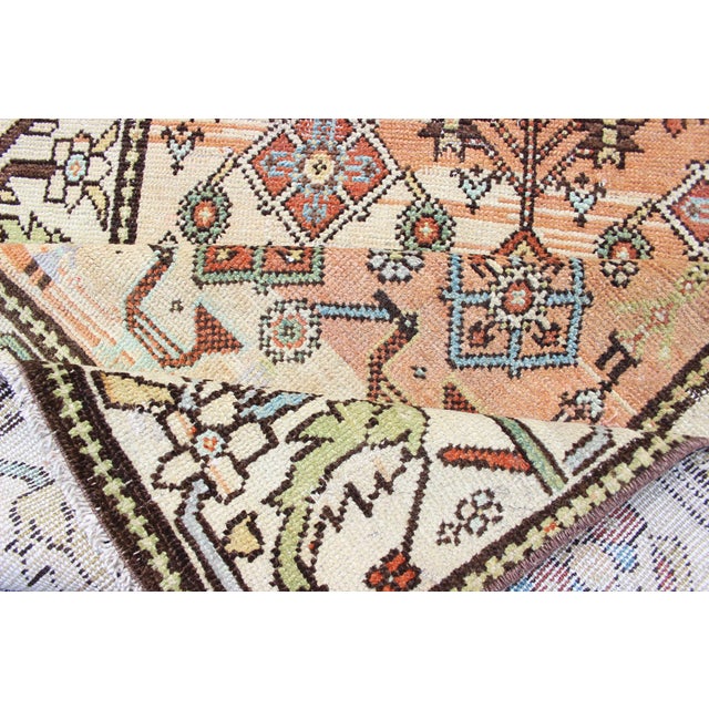 Antique Persian Bakhtiari Runner With Lattice Design in Peach and Ivory Tones 3'7 X 11'2 For Sale - Image 16 of 16