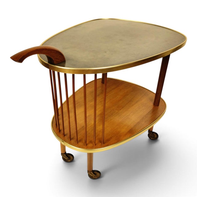 Mid-Century Modern Scandinavian Kidney-Shaped Wooden Bar Cart Serving Trolley, 1960s For Sale - Image 16 of 17