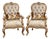 Alessandra 2-Piece Ornate Velvet Armchair Set With Carved Gold Solid Wood Frame For Sale