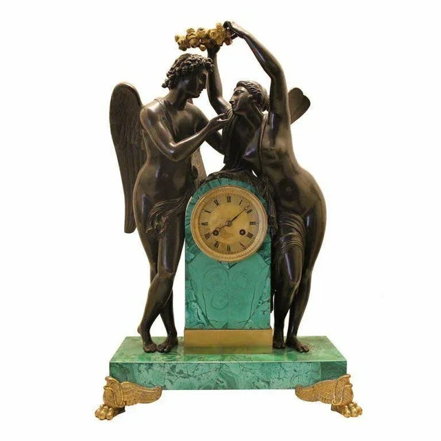 Green Circa 1828 Tycoon's Russian Empire French Movement Gilt Bronze Malachite Clock For Sale - Image 8 of 8