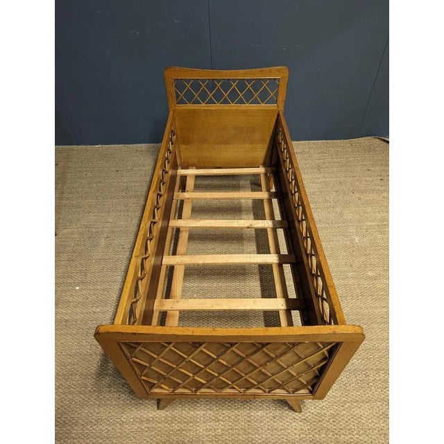 Bed in Oak and Rattan, 1950s For Sale - Image 3 of 5