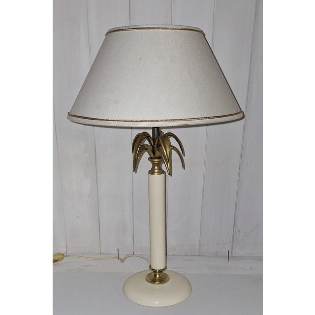 Vintage Table Lamp in Cream-White Lacquered Beech Wood Base and Fabric Shade, 1980s, in Very Good conditions. Designed...