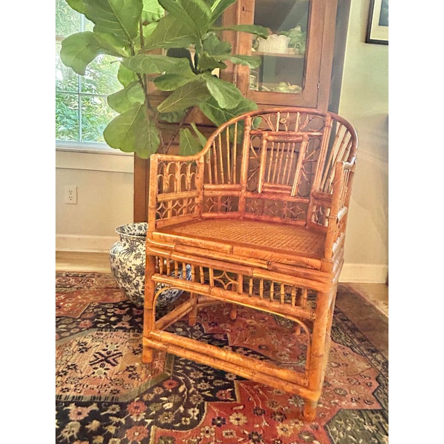 Chinoiserie 1970s Brighton Pavilion Style Tortoiseshell Bamboo & Cane Chinoiserie Armchair For Sale - Image 3 of 12