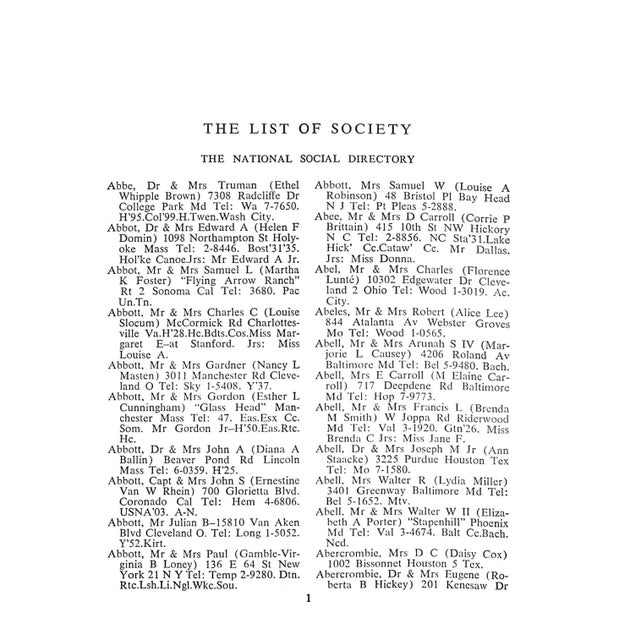 "The List of Society 1956 the National Society Directory" 1956 For Sale - Image 4 of 5