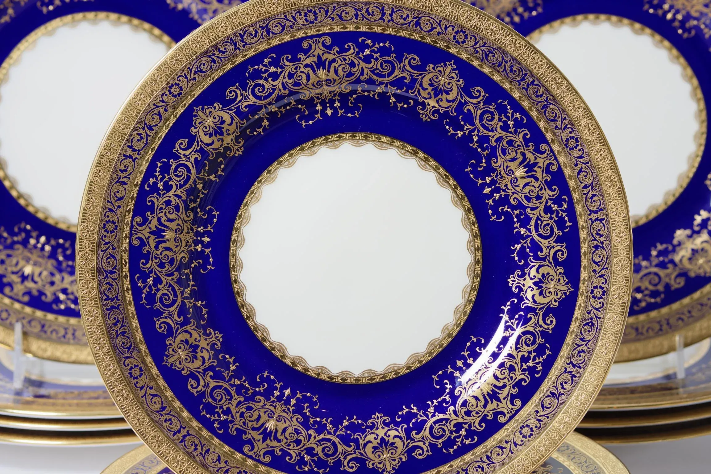 Minton Cobalt Blue Gilt Encrusted Dinner Plates, Custom Antique