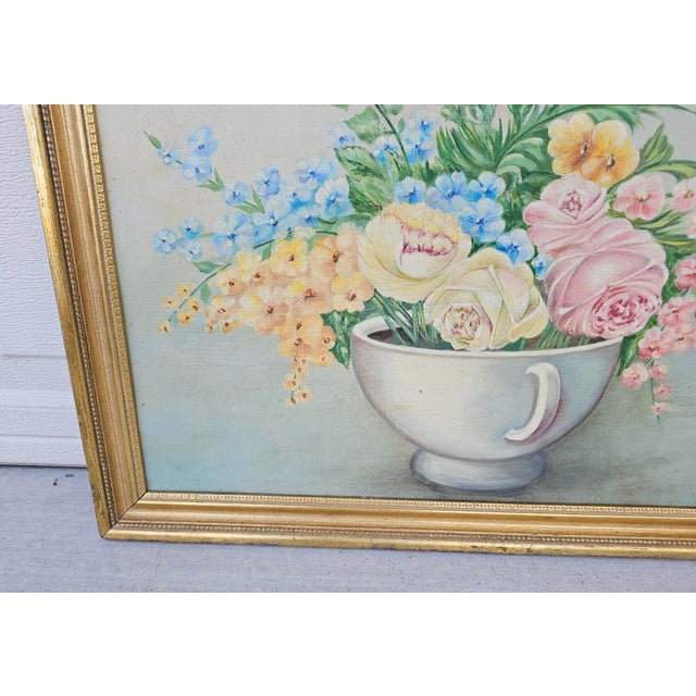 Blue Italian Antique Floral Still Life Painting by A. R. Esposito, C. 1890–1920 For Sale - Image 8 of 12
