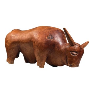 Antique Hand Carved Folk Art Bull Sculpture For Sale