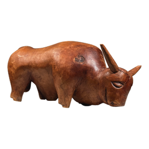Antique Hand Carved Folk Art Bull Sculpture
