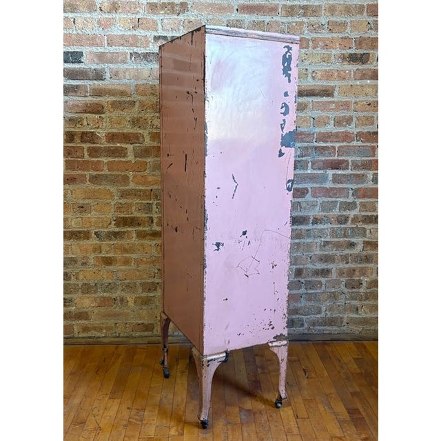 Pink Vintage Pastel Pink Industrial Medical Rolling Cabinet For Sale - Image 8 of 17