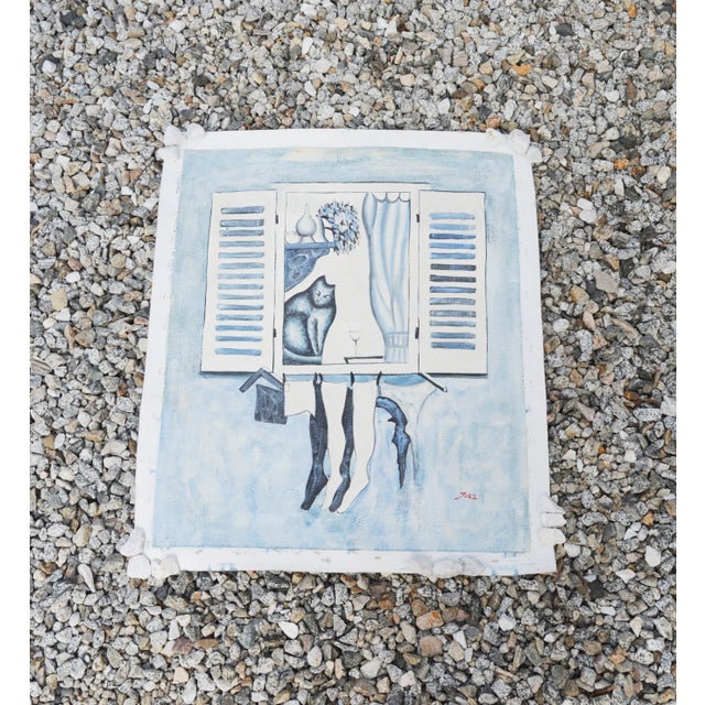 1995 Vintage Cubist Sky Blue Oil Painting on Canvas, Signed Dated For Sale In Los Angeles - Image 6 of 13