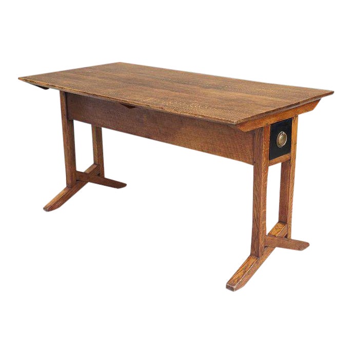 English Arts and Crafts Period Solid Oak Library Table | Chairish