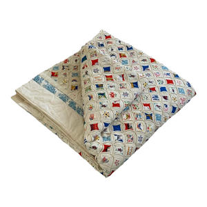 1976 Handmade Cathedral Window Quilt – American Bicentennial Theme – 76” X 98”