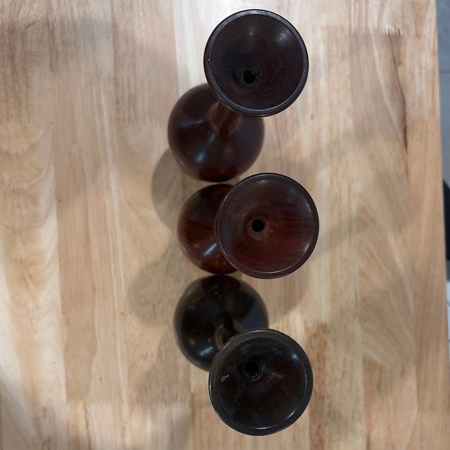 Mid 20th Century Set of 3 Turned Wood MCM Vases For Sale - Image 5 of 9