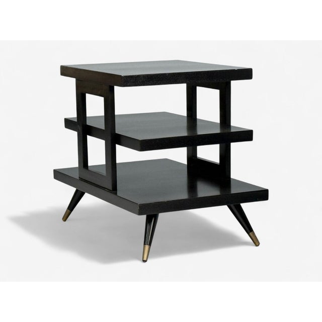 1950s Ico Parisi Style, Ebonized Wood, Brass, Sculptural Side Tables, Europe, 1950s For Sale - Image 5 of 13