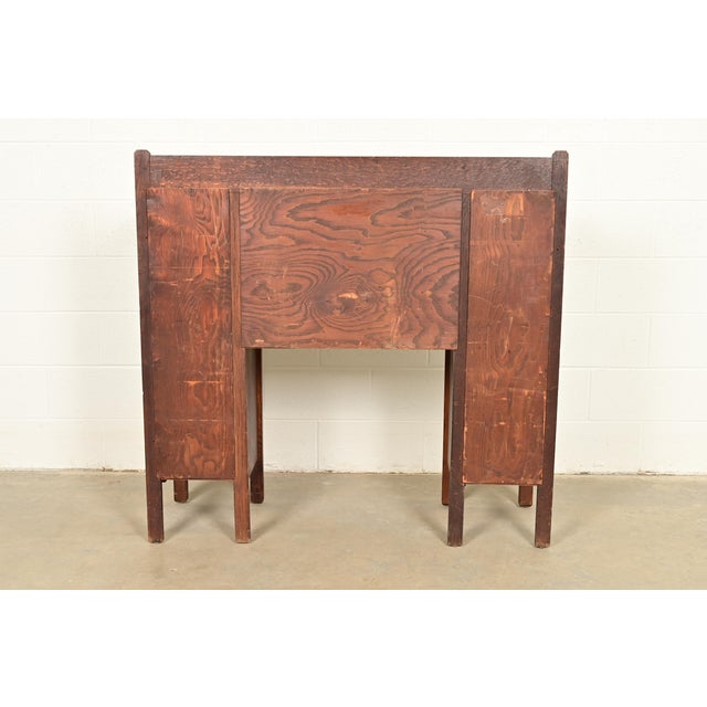 Stickley Brothers Style Antique Mission Oak Arts & Crafts Double Bookcase With Drop Front Secretary Desk, Circa 1910 For Sale - Image 14 of 15